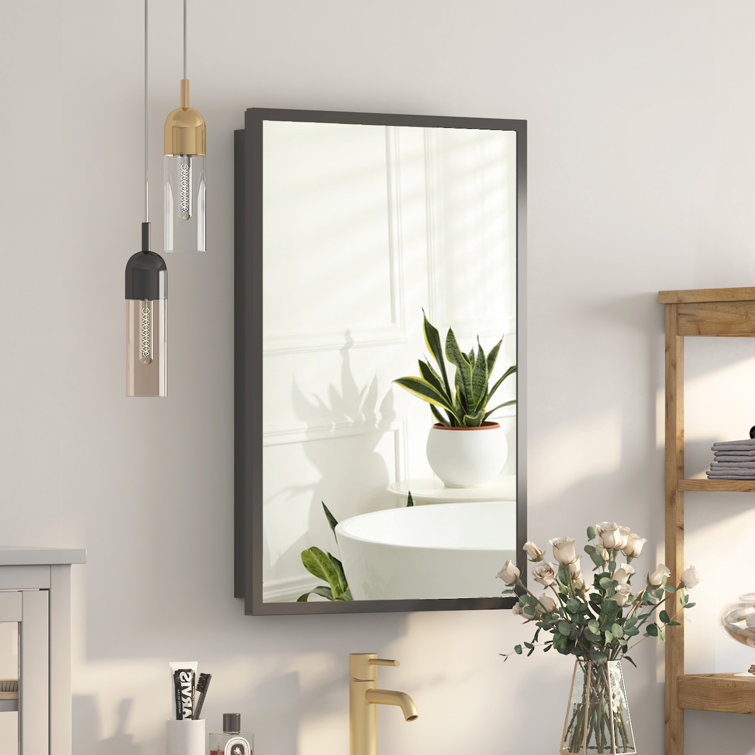 Latitude Run® Adelind Matt Black Recessed Bathroom Medicine Cabinet ...